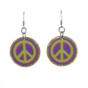 Purple and Green Peace Sign Earrings